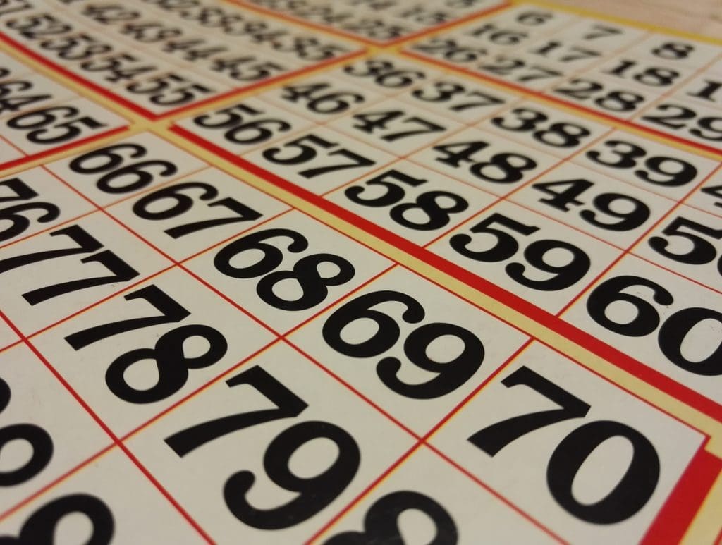 Bingo card of numbers
